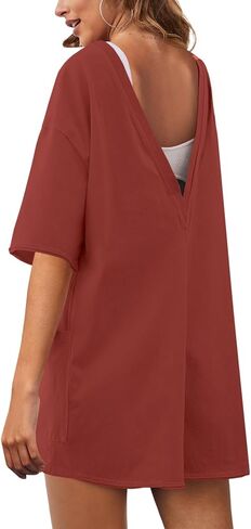 Yanekop Womens T Shirt Romper Hot Shot Tee Romper Athletic Workout Jumpsuit Oversized Reversible Romper with Pockets in Kuwait