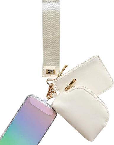 Mini Dual Pouch Wristlet Wallet with Phone Tether | Hands Free | Detachable | Zipper Coin Purse (Nude) in Saudi Arabia