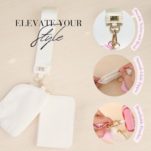 Mini Dual Pouch Wristlet Wallet with Phone Tether | Hands Free | Detachable | Zipper Coin Purse (Nude) in Saudi Arabia