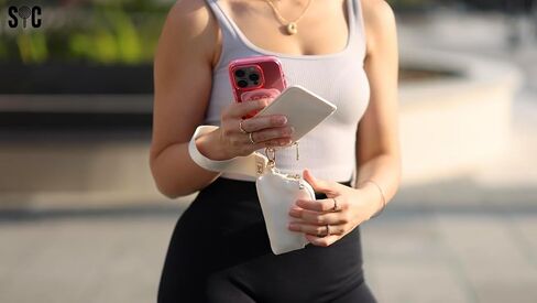 Mini Dual Pouch Wristlet Wallet with Phone Tether | Hands Free | Detachable | Zipper Coin Purse (Nude) in Saudi Arabia