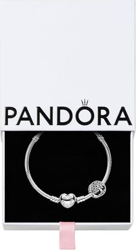 مجموعة Pandora Family Roots - سوار على شكل سلسلة ثعبان للنساء من الجنيه الاسترليني المخرم ومشبك على شكل قلب - مجموعة مجوهرات مع صندوق هدايا in Saudi Arabia