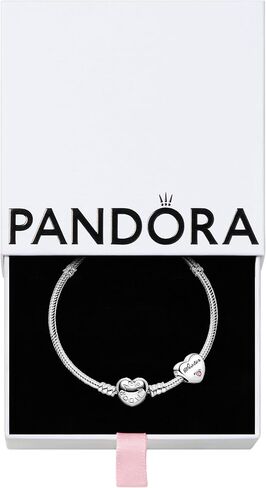 Pandora Sister's Love Set - Women's Sterling Silver Sister's Love Cubic Zirconia Bracelet Charm & Heart Clasp Snake Chain Bracelet - Jewellery Set With Gift Box in Saudi Arabia