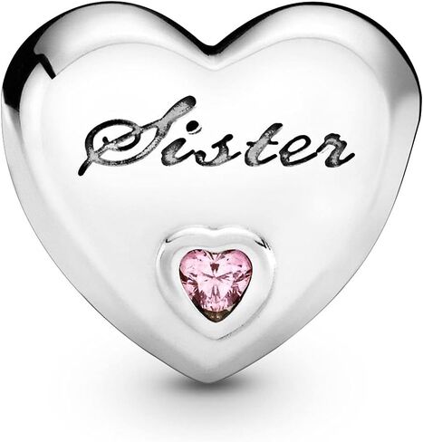 Pandora Sister's Love Set - Women's Sterling Silver Sister's Love Cubic Zirconia Bracelet Charm & Heart Clasp Snake Chain Bracelet - Jewellery Set With Gift Box in Saudi Arabia