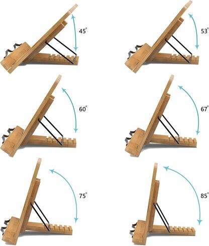 حامل كتب الطبخ من ريداير للمطبخ، حامل كتب من الخيزران قابل للطي للقراءة مع 6 ارتفاعات قابلة للتعديل (13 × 9.4 بوصة) in Kuwait