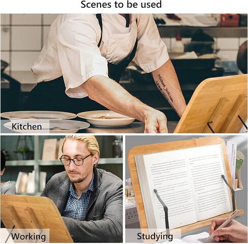 حامل كتب الطبخ من ريداير للمطبخ، حامل كتب من الخيزران قابل للطي للقراءة مع 6 ارتفاعات قابلة للتعديل (13 × 9.4 بوصة) in Kuwait