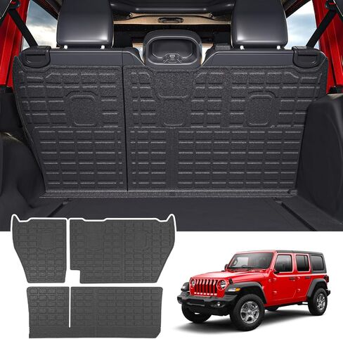 حصيرة شحن Powoq متوافقة مع 2018-2024 Jeep Wrangler JL Unlimited 4 أبواب مسند الظهر حصيرة TPE بديلة لملحقات 18-24 Jeep Wrangler JL 4X4 (تناسب 18-24 JL 4X4، حصيرة صندوق السيارة + حصيرة مسند الظهر) in Saudi Arabia