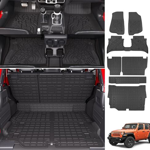 حصيرة شحن Powoq متوافقة مع 2018-2024 Jeep Wrangler JL Unlimited 4 أبواب مسند الظهر حصيرة TPE بديلة لملحقات 18-24 Jeep Wrangler JL 4X4 (تناسب 18-24 JL 4X4، حصيرة صندوق السيارة + حصيرة مسند الظهر) in Saudi Arabia