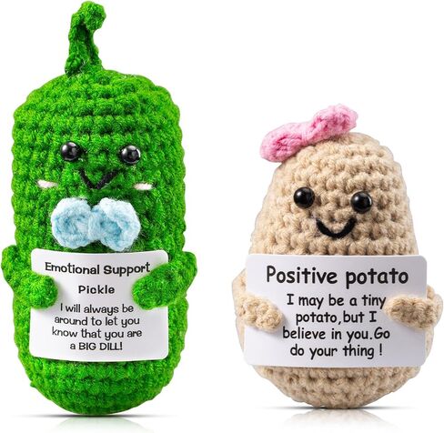 Mini Funny Positive Potato, Emotional Support Pickle, 2 Pcs Crochet Doll, Cheer Up Gifts Positive Affirmation Gifts for Women Men, Cute Handmade Doll for Home Office Desk Decor in Saudi Arabia