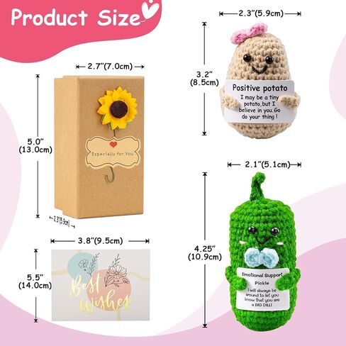 Mini Funny Positive Potato, Emotional Support Pickle, 2 Pcs Crochet Doll, Cheer Up Gifts Positive Affirmation Gifts for Women Men, Cute Handmade Doll for Home Office Desk Decor in Saudi Arabia