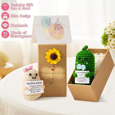 Mini Funny Positive Potato, Emotional Support Pickle, 2 Pcs Crochet Doll, Cheer Up Gifts Positive Affirmation Gifts for Women Men, Cute Handmade Doll for Home Office Desk Decor in Saudi Arabia