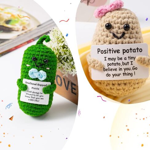 Mini Funny Positive Potato, Emotional Support Pickle, 2 Pcs Crochet Doll, Cheer Up Gifts Positive Affirmation Gifts for Women Men, Cute Handmade Doll for Home Office Desk Decor in Saudi Arabia