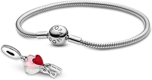 Pandora Jewelry Bundle with Gift Box - Happy Bday Balloon Sterling Silver Dangle Charm & Moments Sterling Silver Snake Chain Charm Bracelet with Ball Clasp, 9.0" - Gift for Women in Saudi Arabia