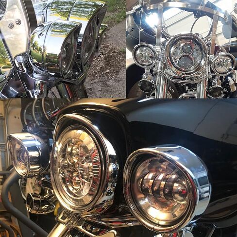 HDBUBALUS 7“Headlight Trim Ring 4 1/2" Fog Light Trim Ring Visor Style Decorate Ring Fit for Harley Touring Road King Street Glide Electra Glide Chrome in Saudi Arabia