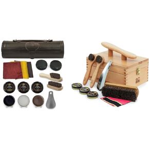 مجموعة تلميع الأحذية الفاخرة والعناية بها من ستون آند كلارك - مجموعة كاملة لتلميع الأحذية الجلدية مع صندوق خشبي وفرش وتلميع وقرن وقماش تلميع in Kuwait