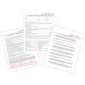 Lymphatic Massage Intake, Consent, and Aftercare Form | 75 Pack | 8.5 x 11" A1 Forms | Clients Signature | Client Forms Bundle | White and Pink Design