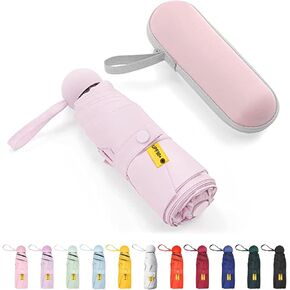 Travel Small Sun Umbrella Compact for Backpack Pocket, Mini Tiny Lightweight UPF Umbrella with UV Protection, Portable Parasol Purse Umbrella with Case for Women Girls