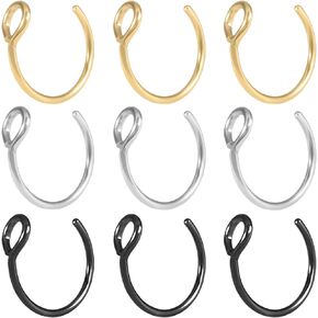 Fake Nose Rings Stainless Steel Faux Piercing Jewelry Fake Nose Ring Spring Clip on Circle Hoop No Pierced Septum Nose Ring Women Men