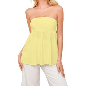 Womens’s Ruffle Hem Bandeau Tube Tops Casual Sleeveless Strapless Peplum Flowy Blouse Shirts Summer Going Out Tanks in Saudi Arabia