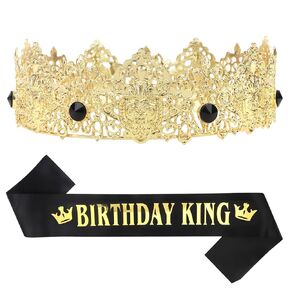 Amairver Birthday King Crown and Sash for Men Birthday Decorations Gold King Crown King Tiaras for Birthday Party Men’s Decoration for Birthday Party Anniversary and Photography Birthday Accessories