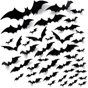EkkoVla Bats Wall Decor, 170Pcs 3D Bat Halloween Decorations, Windows Stickers 6 Different Sizes PVC Black Bat Sticker for DIY Home Decor, Indoor Hallowmas Party Supplies