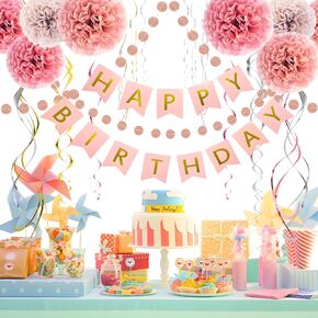 Blue Birthday Decorations - Navy Blue Happy Birthday Banner with Honeycomb Ball Hanging Swirl Streamers, Circle Dot Garland - Birthday Party Decorations for Men Boys Women