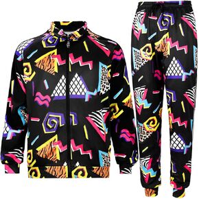 Flygo 80s 90s Outfit for Men Retro Track Suits 80s Tracksuit Set Windbreaker Hip Hop Party Rave Outfits