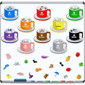 10 PCS Magnetic Color Sorting Set Cute Cartoon Cup Early Education Refrigerator Magnets Color Shape Recognition Magnetic Sorting Set for Refrigerator Whiteboard, Above Ages 3