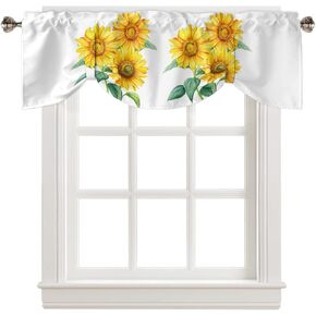 Tie Up Valance for Kitchen Living Room Farmhouse - Abstract Floral Nature Plant Blue Ripple Rod Pocket Adjustable Tie-up Shade Valance for Small Window, Balloon Drape Valance 42x12 inches
