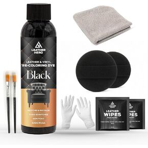 Leather Hero Color Restorer Complete Kit - Leather Dye Leather Repair Kit for Furniture, Cars, and More - Leather Scratch Remover Couch Scratch Repair - Non-Toxic, Made in USA (Black)