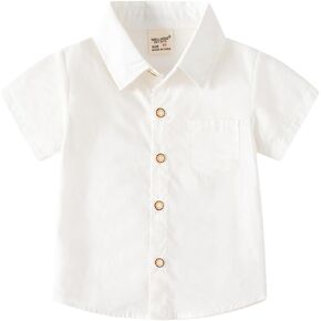 Toddler Boys' Short Sleeve Dress Shirts Cotton Casual Button Down Shirts for Little Boy