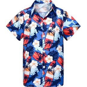 Boys Hawaiian Shirt Short Sleeve Casual Button Down Beach Aloha Shirt Kids Summer Luau Hawaii Shirts 5-14 Years