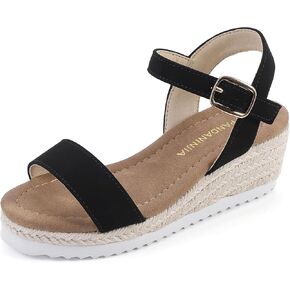 PANDANINJIA Girls Sandals Wedge Platform Espadrille Little Big Kid Girls Heels Open Toe Summer Dress Shoes