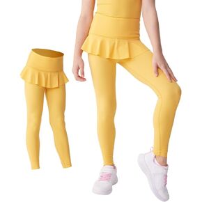 Girls High-Waist Skirted Leggings Cute Athletic Pants with Ruffle Pleated Dance Yoga Workout Activewear