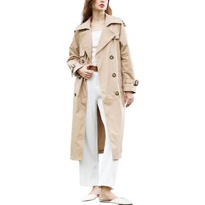 Loose Long Trench Coat for Women 2024 Windproof Double Breasted Lapel Overcoat with Belt