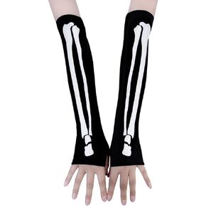 Gothic Skeleton Gloves Long Wrist X-Ray Bone Gloves Halloween Cosplay Costumes