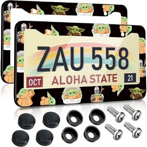 Akkya License Plate Frames 2 Pack for Women Car Plate Holder Cover Cute Cartoon Metal Tag Frame Stainless Steel Car Front Rear Plate Decor