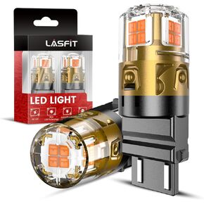 مصابيح إشارة الانعطاف LED LASFIT 3157، ترقية فائقة السطوع باللون الأصفر الكهرماني 3156 3057 4157 4057 LED، مصابيح بديلة مع جهاز عرض لأضواء العلامات الجانبية الوامضة الخلفية، قطعتان in Kuwait