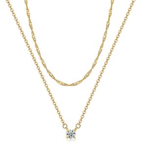 Double Detachable Gold Simple Zircon Necklace for Women