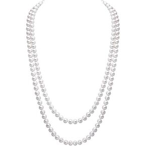 Elegant Women Lady Long White Sweater Created Pearl Necklace Beaded necklace