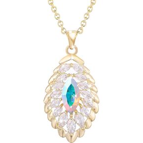 Oval Crystal Pendant Drop Dangle Necklaces for Women Glod Plated Costume Jewelry