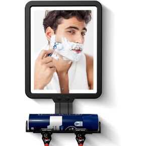 Shower Mirror Fogless for Shaving, Heated Shower Mirror with 3 Color Lights Dimming 9.5*8inch Shower Shaving Mirror, Lighted Shower Mirror Large Antifog Shaving Mirror with Storage Tray & Razor Holder
