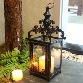 DECORKEY Luxury Lantern Decorative Outdoor&Indoor, Set of 2 (18’’&14’’) Black Metal Lanterns Decor, Vintage Hanging Candle Holder for Home Porch Wedding Centerpiece,Halloween Christmas Decorations