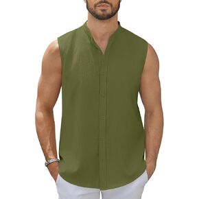 Men's Summer Beach Tank Tops Sleeveless Button Up Shirt Casual Textured Henley Tank Shirts