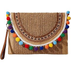 MakeMeChic Women's Straw Flap Over Summer Beach Handbag Purse Wallet Clutch Handbags