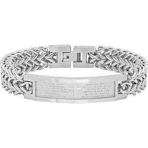 Stainless Steel Lords Prayer ID Bracelet 8.5 inch Inspirational Religious Accessory