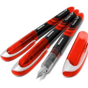ZEBRA Fuente - Disposable Fountain Pen - Red Ink - Pack of 3