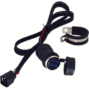 Motorcycle Phone Charger, Input 12V Output 5V 3.1A, Dual USB GPS Tablet Adapter Charger for Honda CRF250L CRF300L 2017-2022 with Waterproof Cap, 35inch/90cm Long