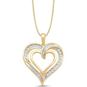قلادة على شكل قلب من Jewelili مرصعة بالألماس الأبيض الطبيعي المستدير والرغيف الفرنسي 1/4 قيراط أو 1/2 قيراط من الفضة الإسترليني أو الذهب الأصفر أو الوردي فوق سلسلة مربعة من الفضة الإسترليني مقاس 18 بوصة