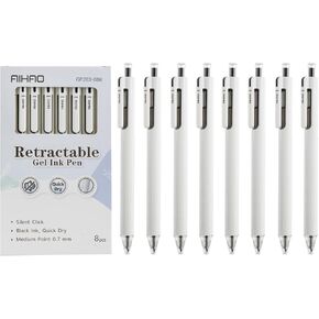 AIHAO Retractable Gel Pens, Assorted colorful Ink for Smooth Writing, Jounaling, Medium Point Tip 0.7mm, Quick-Dry, No Smear, No Bleed, Silent Click, 8ct