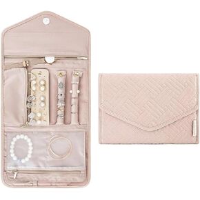 Travel Jewelry Organizer Case Roll Foldable Portable Jewellery Storage Bag for Necklaces, Jewelry Rolls,Journey-Rings, Bracelets, Earrings, Pink